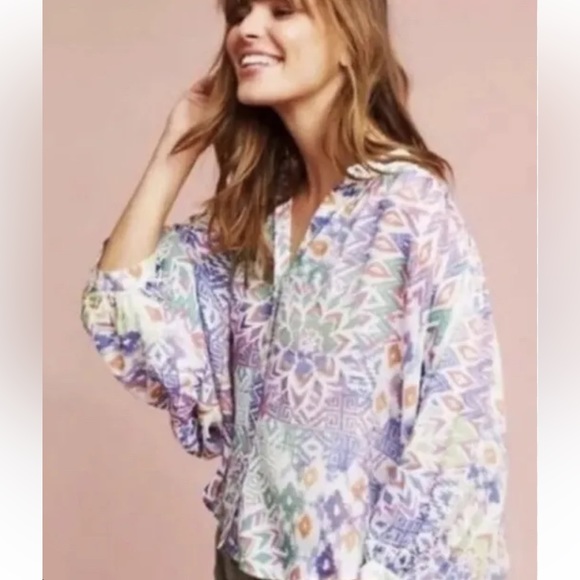 Anthropologie Tops - Anthropologie Maeve Bryanna Dolman
Sleeve Geometric Blouse Size Small EUC